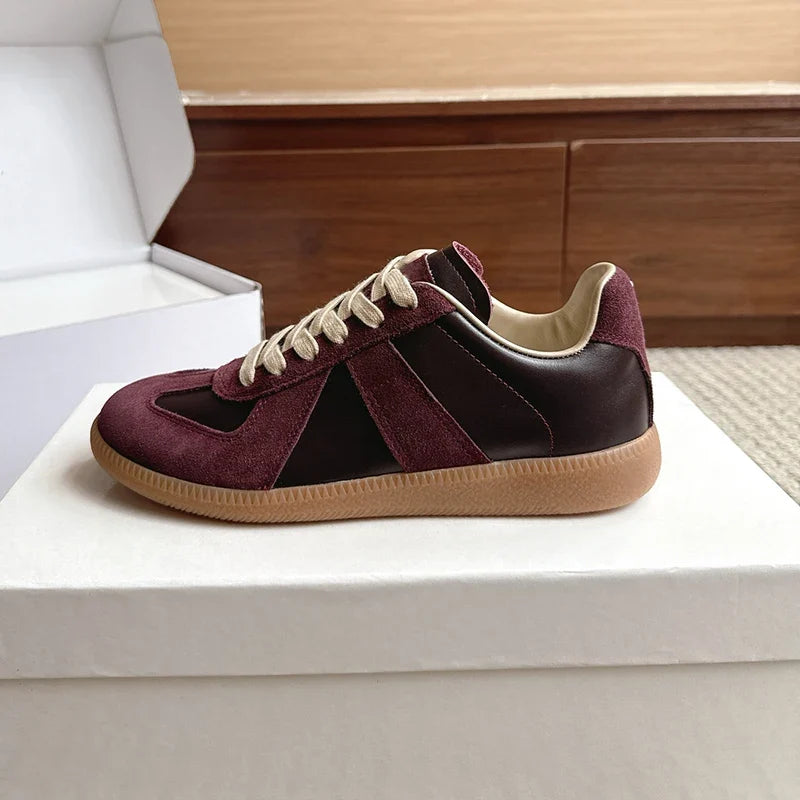 Unisex Patchwork Suede Sneakers - Vintage German Army Trainer Casual Shoes