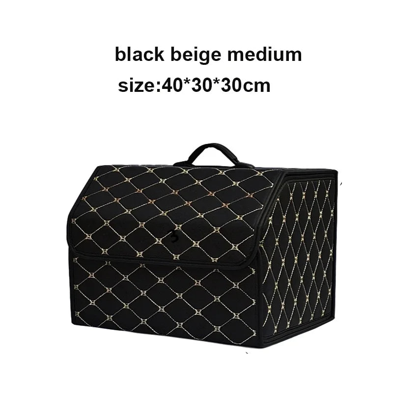 Car Trunk Organizer Box – Large Capacity Leather Storage Bag for Auto Tools, Stowing, Tidying, and Emergency Use, Folding