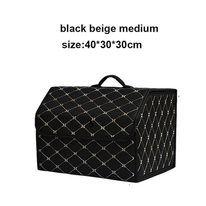 Car Trunk Organizer Box – Large Capacity Leather Storage Bag for Auto Tools, Stowing, Tidying, and Emergency Use, Folding
