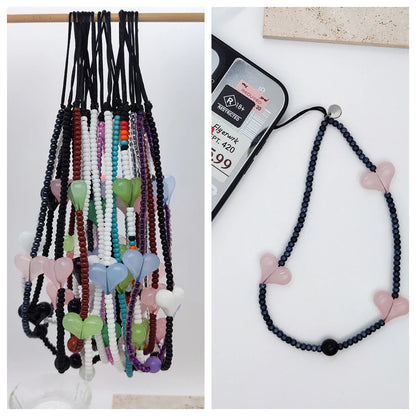 KKBEAD K-Pop Black Matte Bead Phone Charm with Pink Heart Strap –  Phone Chain Lanyard Jewelry Cellphone Accessories for Girls & Fans
