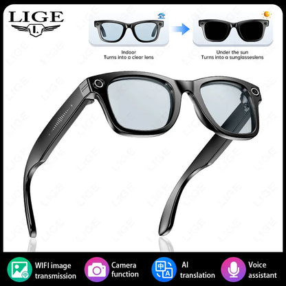 LIGE Smart Glasses — AI Camera Sunglasses with BT Call, Music, Touch Control, Voice Assistant, Video & Sound Recording, WiFi Transmission