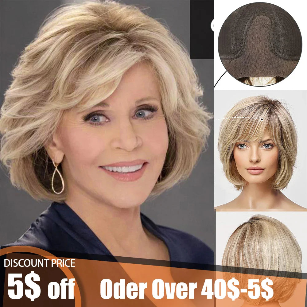 Brown Blonde Mixed Ombre Lace Front Wig – Short Wavy Bob Golden Blonde Remy Human Hair for White Women Daily Use