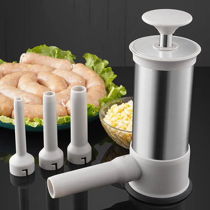 Stainless Steel Horizontal Sausage Maker - Homemade Kitchen Meat Sausage Stuffer and Filler Tool