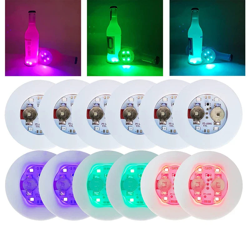LED Wine Bottle Coasters — Colorful Glowing Stickers for Bar, Wedding, Party Lighting Decor (1/10/20/50PCS)