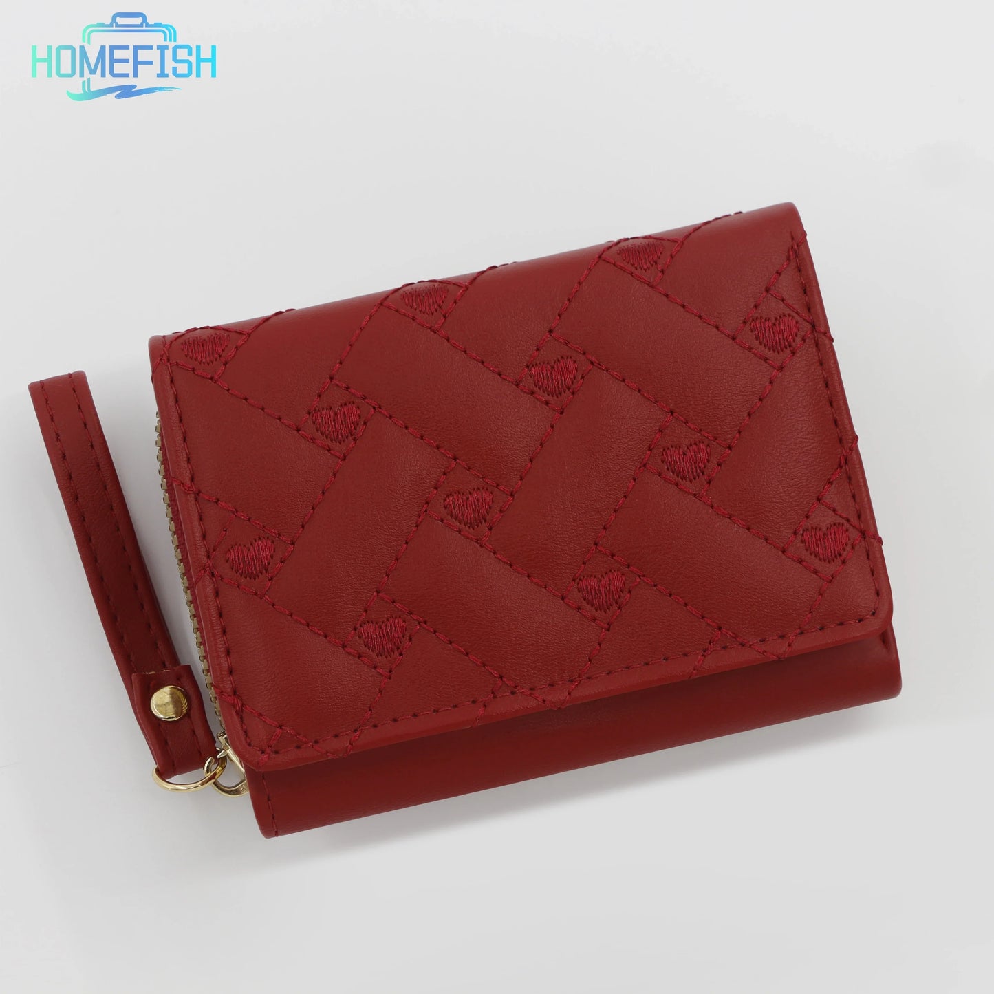 Women’s Mini Wallet - Embroidered Love Pattern Zipper Card Holder with Large Capacity