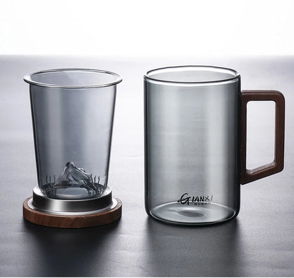 GIANXI High Borosilicate Glass Tea Cup with Belt Filter – Separate Flower Tea Water Cup for Original Tea Making