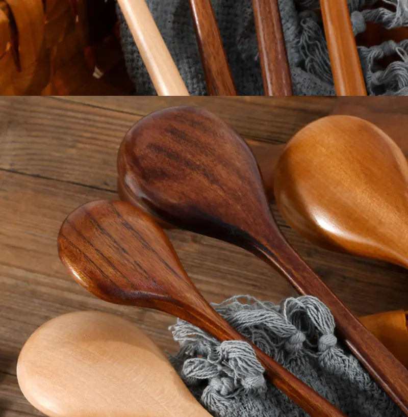 Long Wooden Spoons – Natural Coffee Stirring Rods & Tea Dessert Spoons for Soup Kitchen Tableware