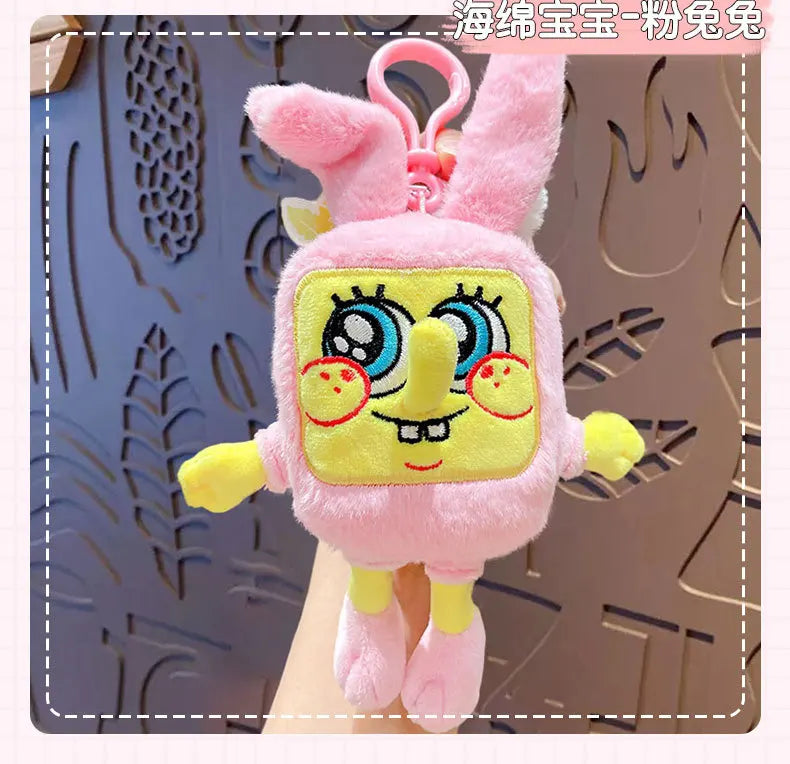 Potdemiel Anime Pink SpongeBob & Patrick Star Kawaii Plush Keychain — Cosplay Stuffed Keyring Gift for Kids