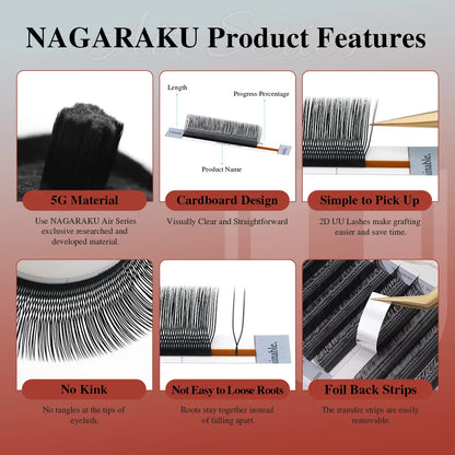 NAGARAKU U-Shape YY 2D UU Mink Eyelash Extensions — Natural Soft Premium Brazilian Cilios Lashes