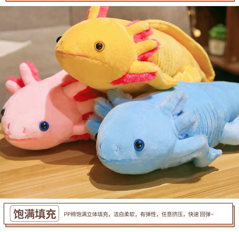 Kawaii Colorful Newt Plush Toy — 23-80cm Cute Axolotl Salamander Stuffed Animal, Fuzzy Long Pillow Cushion for Kids Gift
