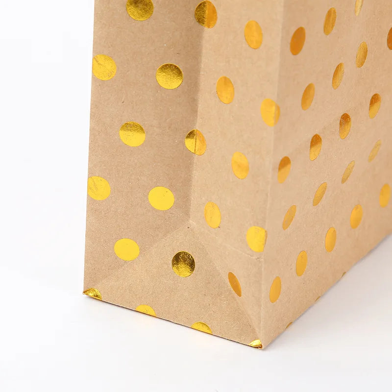 5 Pcs Dot Star Kraft Paper Bags with Handles – Birthday, Wedding & Party Gift Packaging Bags