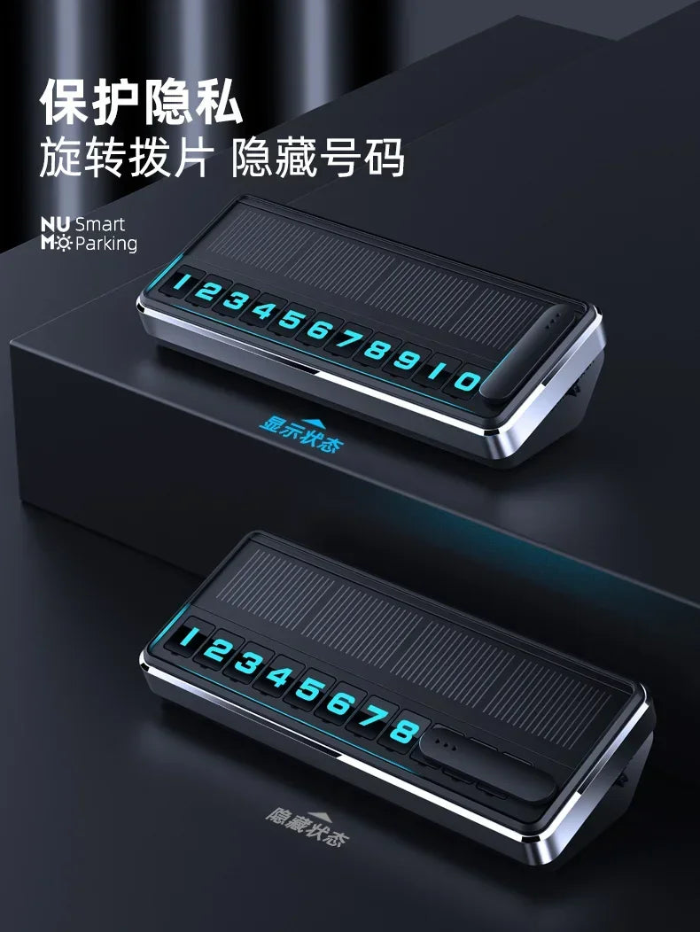 Solar LED Car Phone Number Plate — Hidden Temporary Parking Card with Multi-Number Display