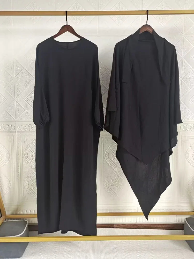 Women’s Eid 2023 2-Piece Khimar & Abaya Set – Long Islamic Prayer Dress Full Cover Hijab Ramadan Kaftan Djellaba