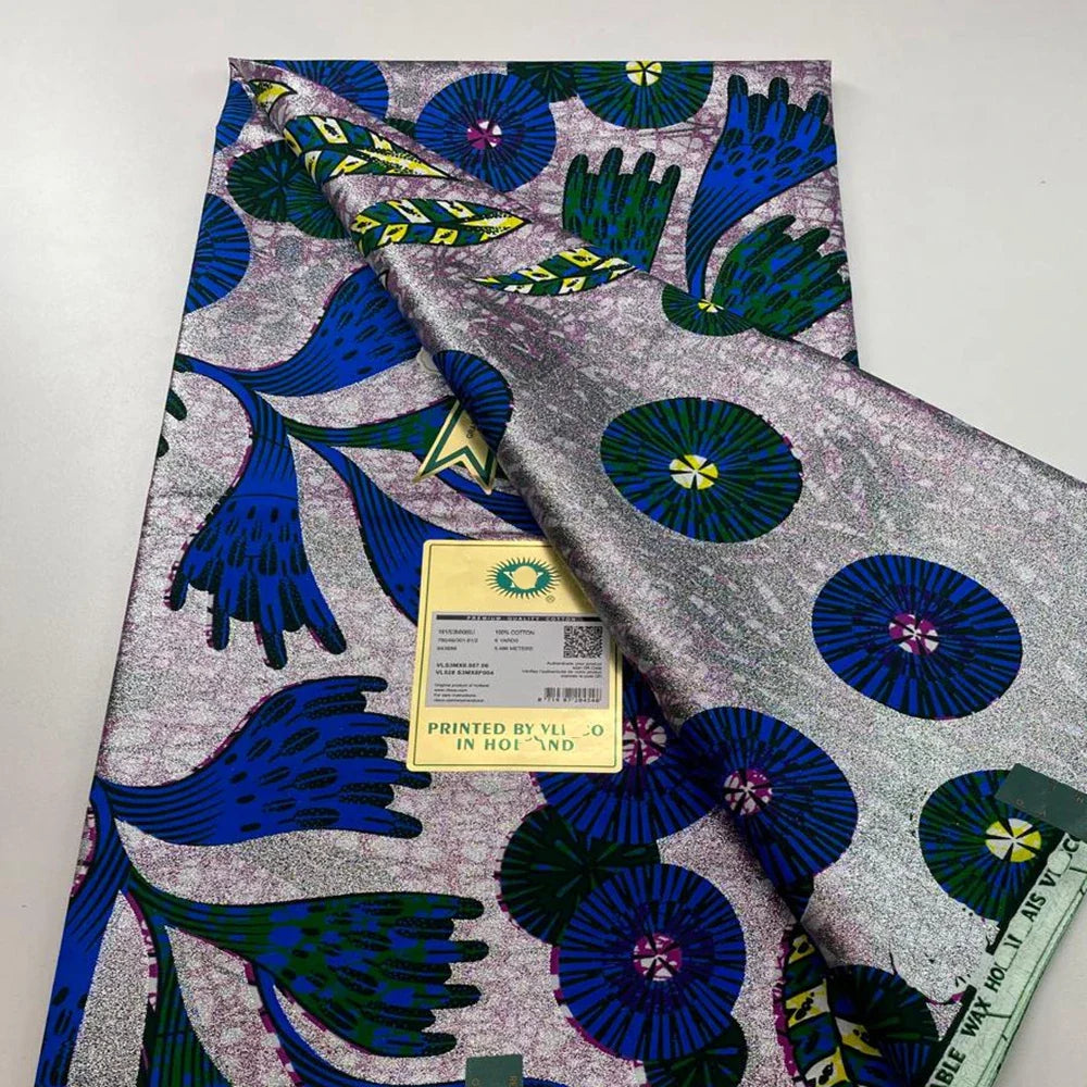 New Grand African Wax Fabric - 6 Yards Cotton Ankara Batik Pagne with Golden Shine Finish for Dresses & Sewing