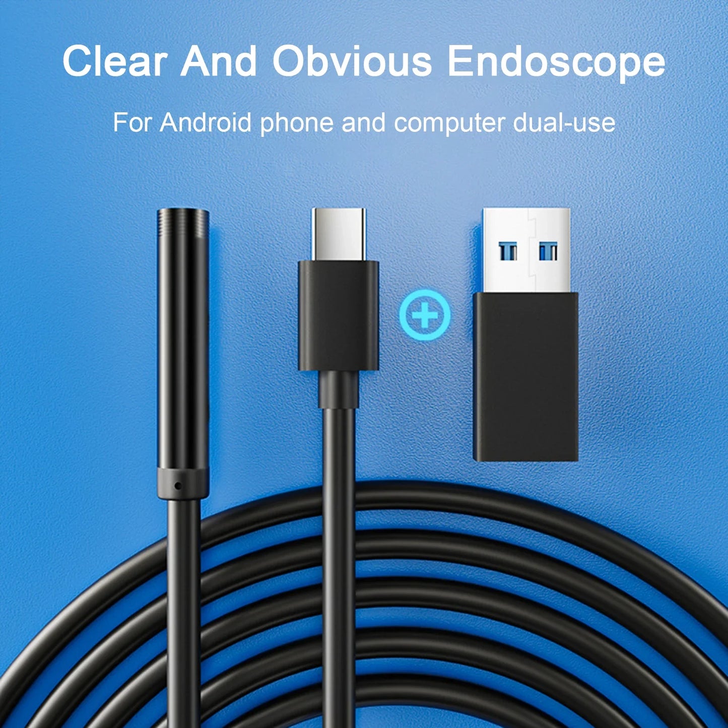 Type-C Endoscope Camera with LED Lights - 5.5/7mm Scope, Available in 1m, 1.5m, 2m Lengths, Ideal for Car Engine Inspections