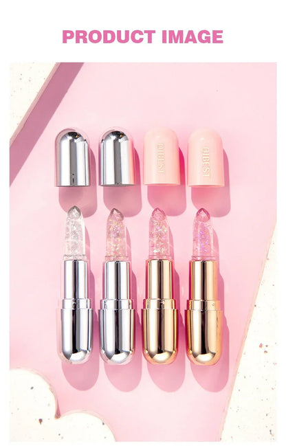 Soft Jelly Color-Changing Lipstick – Glossy Hydrating Glitter Lip Balm with Sparkling Red Shade