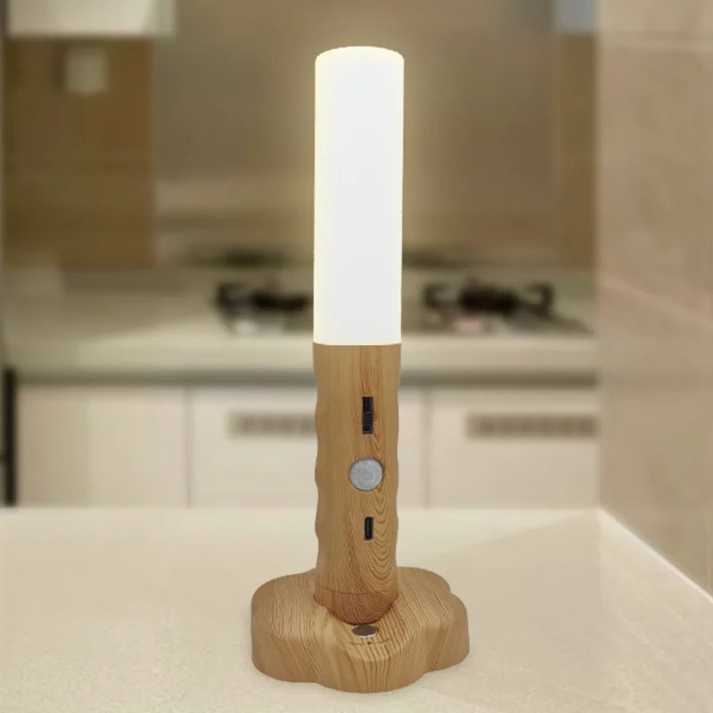 Wireless Wood LED Night Light: USB Type-C Wall Lamp - Versatile Home Lighting Solution for Kitchen, Closet, and Bedroom