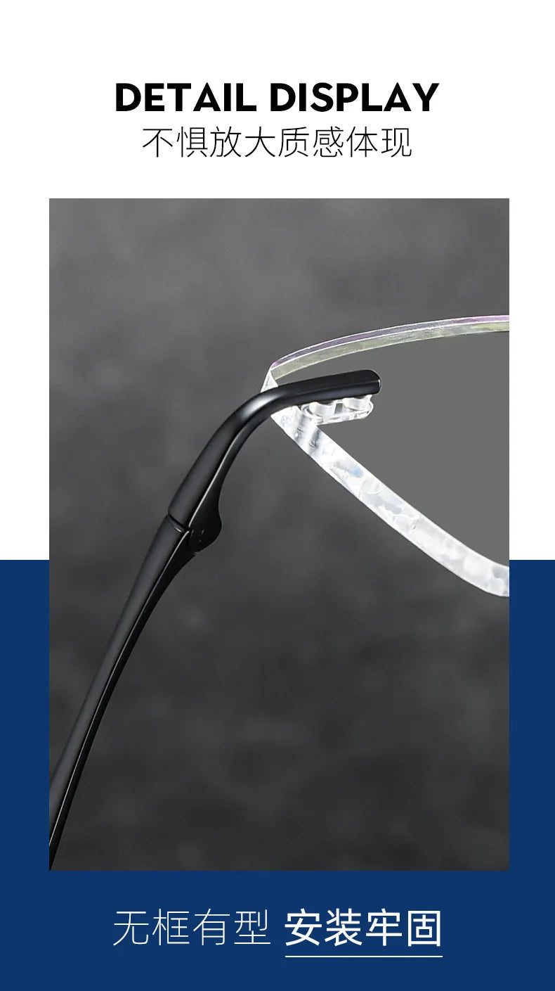 Ultra-Light Pure Titanium Rimless Glasses Frame – Anti-Blue Light Optical Frames for Men, Custom Prescription Eyeglasses