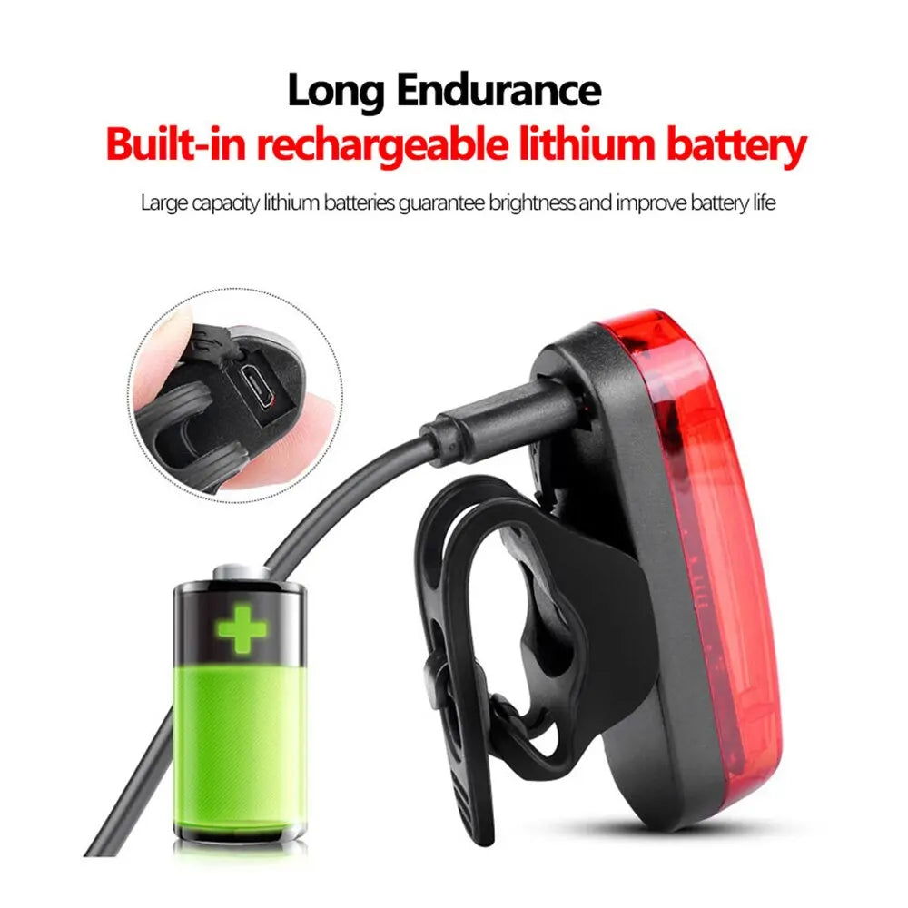 USB Rechargeable Bicycle Taillight – MTB Red LED Rear Cycling Warning Light for Mountain Bike Safety Lamp