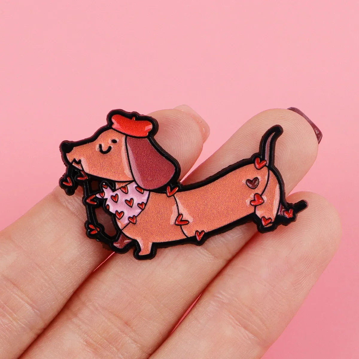 Cute Dachshund Enamel Pin – Cartoon Dog Brooch Lapel Badge for Backpack, Clothing & Gifts