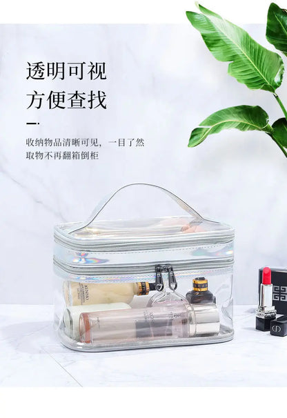 Korean Transparent Makeup Bag – Large Capacity Waterproof Toiletry Bag with Dry & Wet Separation, Portable Travel Cosmetic Storage