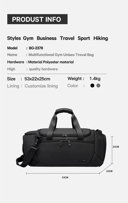 BANGE Waterproof Sports Gym Bag for Men - Fitness Training & Outdoor Dry Wet Separation Travel Bag