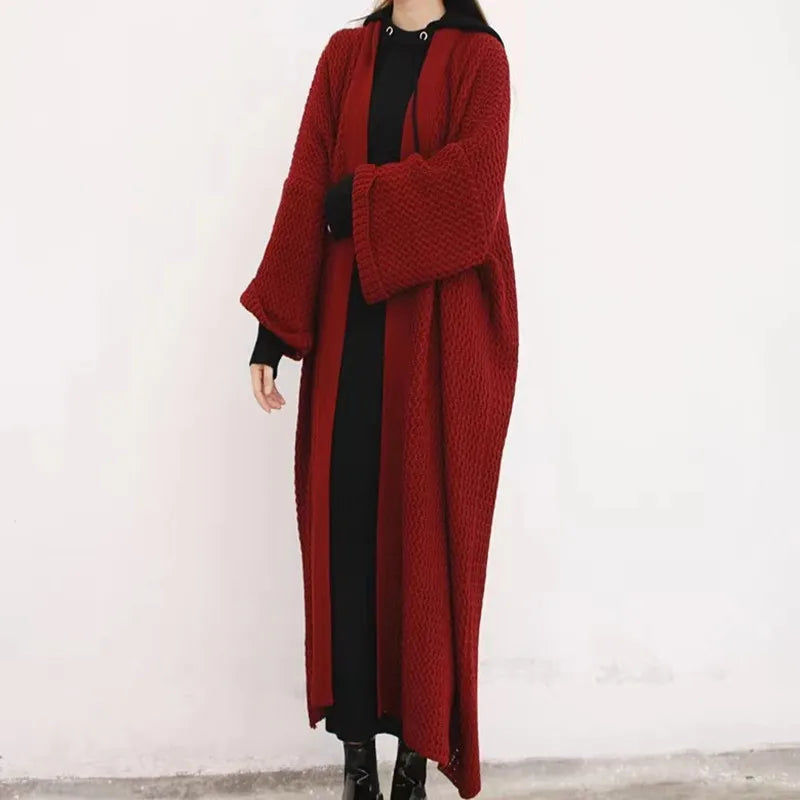 Thick Loose Long Cardigan Sweater Coat – Long Sleeve Warm Knit Outerwear, V-Neck Casual Office Jacket for Women, Fall & Winter