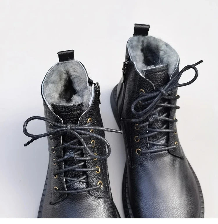 Careaymade 100% Genuine Leather Wide Casual Women’s Short Boots – Big Size, Handmade Men’s Wool Boots