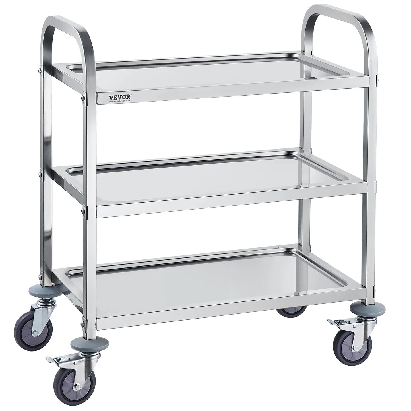VEVOR Stainless Steel Lab Utility Cart – 1/2/3 Tier Medical & Kitchen Cart with Lockable Wheels