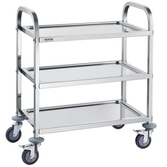 VEVOR Stainless Steel Lab Utility Cart – 1/2/3 Tier Medical & Kitchen Cart with Lockable Wheels