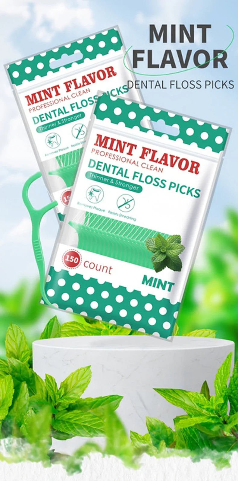 50/150/300PCS Mint & Original Dental Floss Picks – Interdental Cleaning Tools in Two Styles