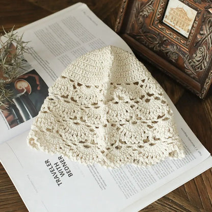 Autumn Winter Knitted Beret – Hollow Lace Flower Fashion Skullies Hat for Women, Casual Bonnet Cap