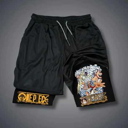 ONE PIECE Anime Double-Layer Shorts – Men’s Breathable Sports Five-Point Pants