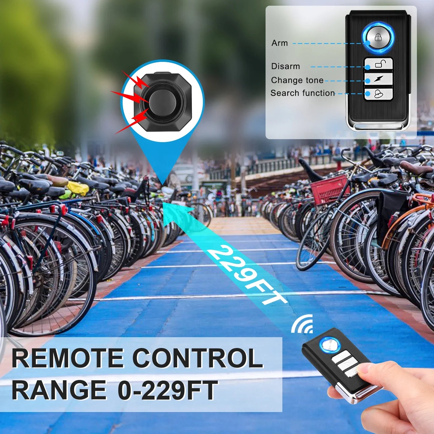 ELECTOP Wireless Bicycle Alarm & Taillight – Waterproof Vibration Anti-Theft Burglar Alarm with Remote Control Brake Sensing Safety Light for Bike & Motorcycle