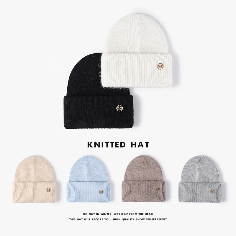Women's Winter Hat - Fashion Warm Beanie Made of Real Rabbit Fur, Solid Adult Cap for Cold Weather