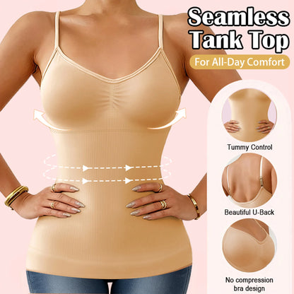 Women’s Tummy Control Shapewear Cami - Built-In Bra Slimming Tank Top Body Shaper Vest