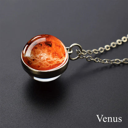 Solar System Planet Glass Ball Necklace – Moon, Earth, Jupiter & More Space-Themed Pendant for Women Fashion Gift