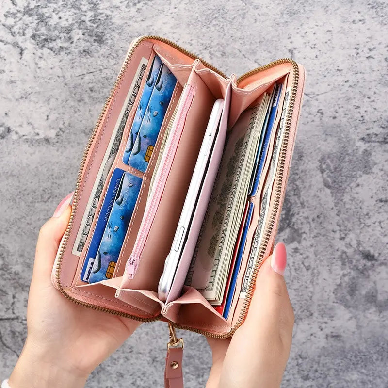 Women's Fashion Zipper Wallet: Long PU Leather Handbag with Coin Purse, Card Holder - Stylish Billfold Wallet