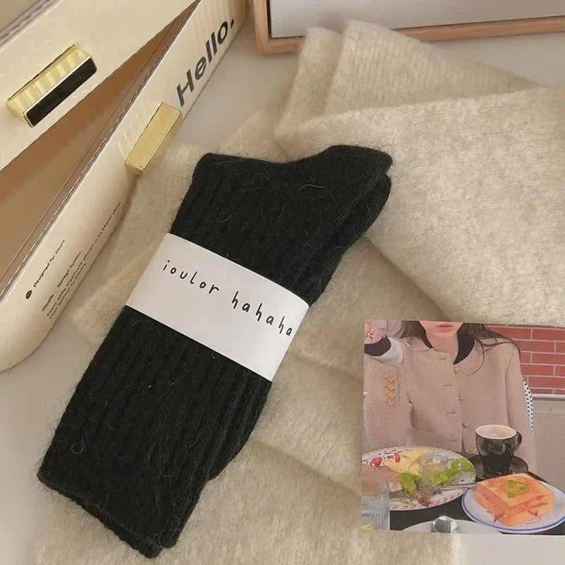 Winter Cashmere Wool Socks for Women – Warm Thicken Thermal Long Socks, Japanese Harajuku Style