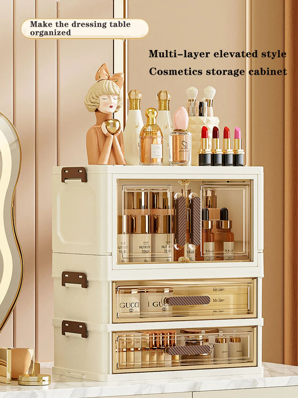 Foldable Transparent Cosmetic Organizer — Multi-Layer Drawer-Style Desktop Beauty Storage Box, Dustproof Makeup Organizer