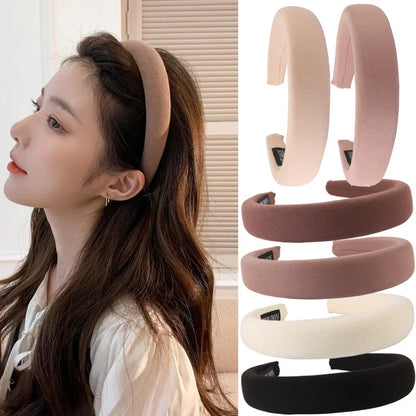 Wild Solid Color Sponge Headband – Wide Edge Fashion Hair Band for Women & Girls, Face Wash Accessory