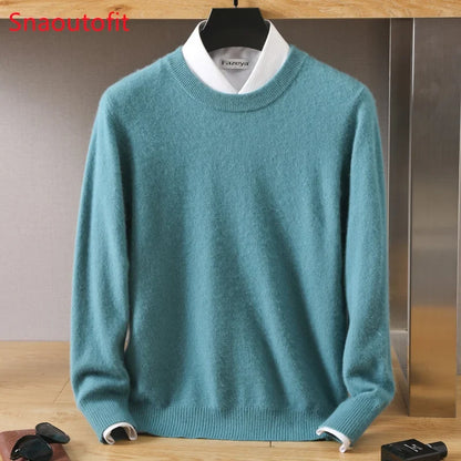 Men's Pure Mink Cashmere Sweater - Luxury O-Neck Long Sleeve Knit Pullover For Autumn & Winter Fashion