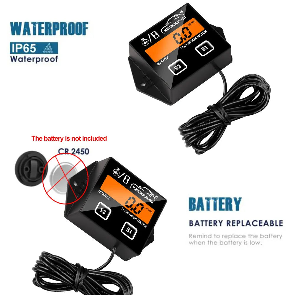 Kebidumei Digital Engine Tach Hour Meter | Tachometer Gauge Engine RPM LCD Display | for Car Motorcycle Stroke Engine Boat ATV moto