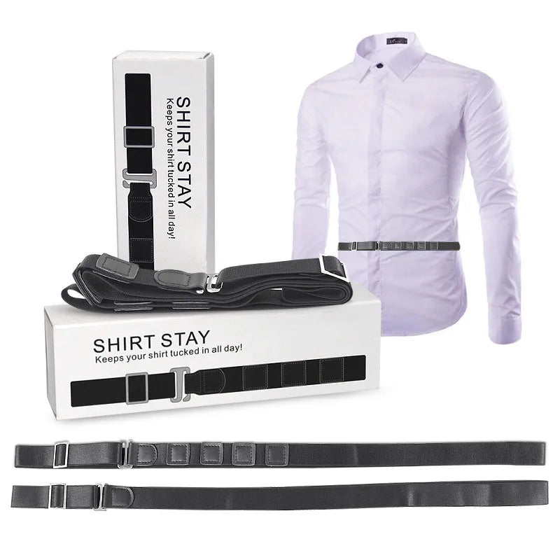Black Shirt Stay Belt - Adjustable Elastic Non-Slip Shirt Holder Strap for Men & Women to Keep Shirts Tucked In