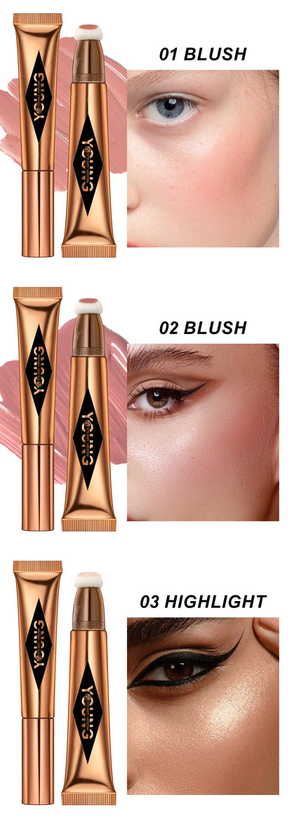 YOUNG VISION Air Cushion Powder Blusher – High Gloss Stick, 6 Color Options for Liquid Rouge Makeup