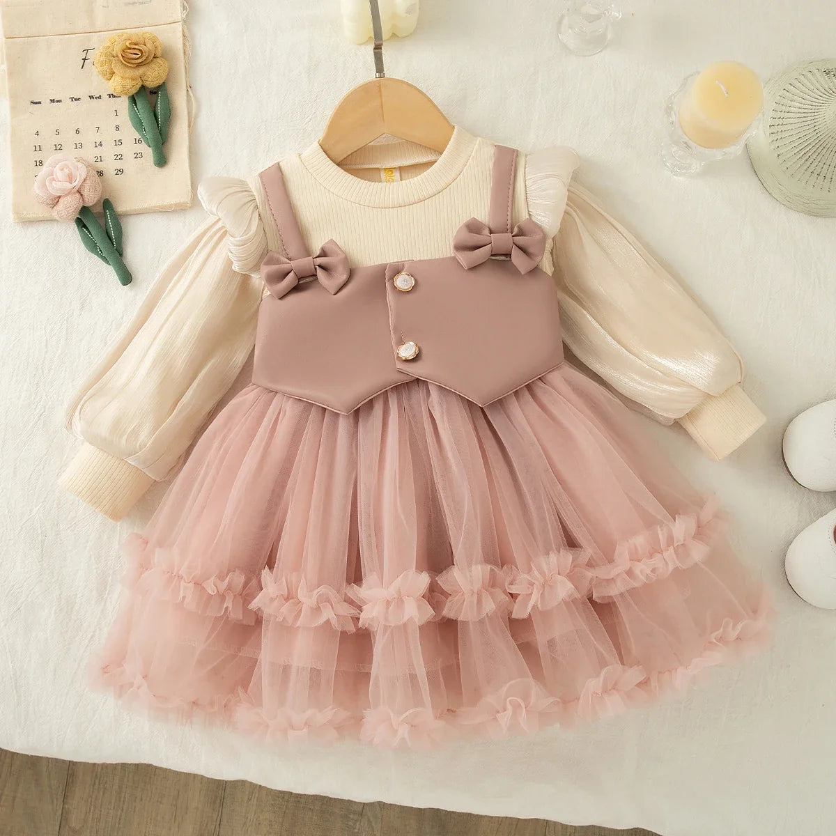 Baby Girls Chiffon Princess Dress - Solid Color Bow Birthday Dress for Ages 6 Months-3 Years