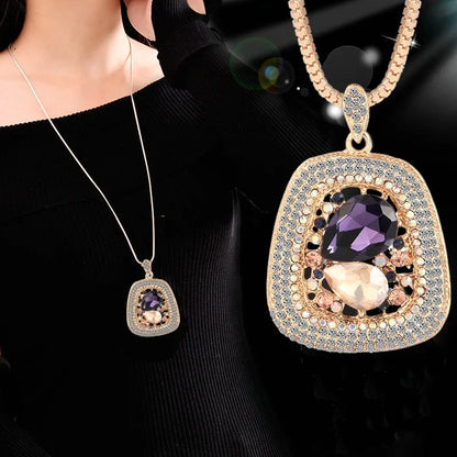 Opal Tulip Long Sweater Necklace – Elegant Floral Pendant Chain for Women Autumn Winter Fashion Accessories