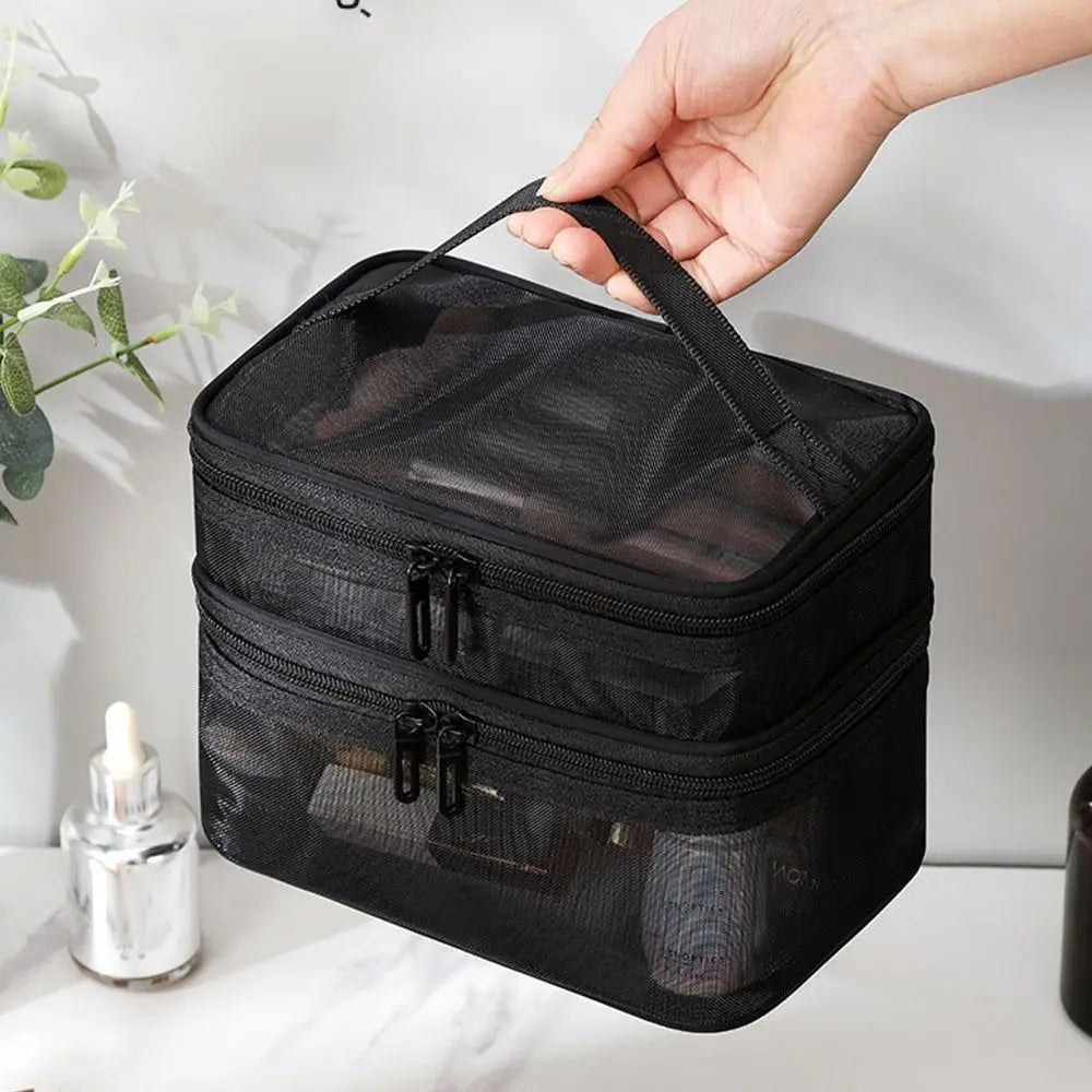 Fashion Transparent Mesh Travel Cosmetic Bag — 1/2/3 Layer Large-Capacity Makeup Organizer & Women’s Toiletry Bag