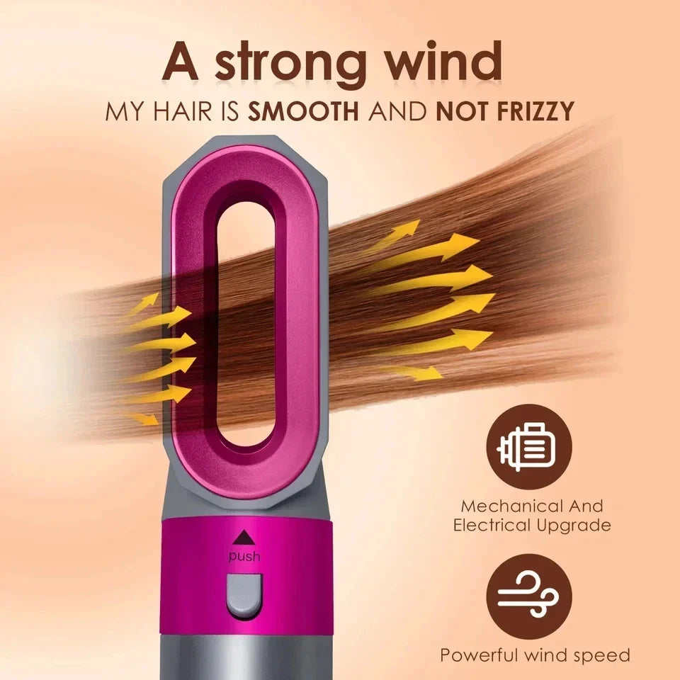 5 in 1 Low Noise Hair Styler – Professional Curling, Straightening & Drying Hot Air Brushes | 1000W