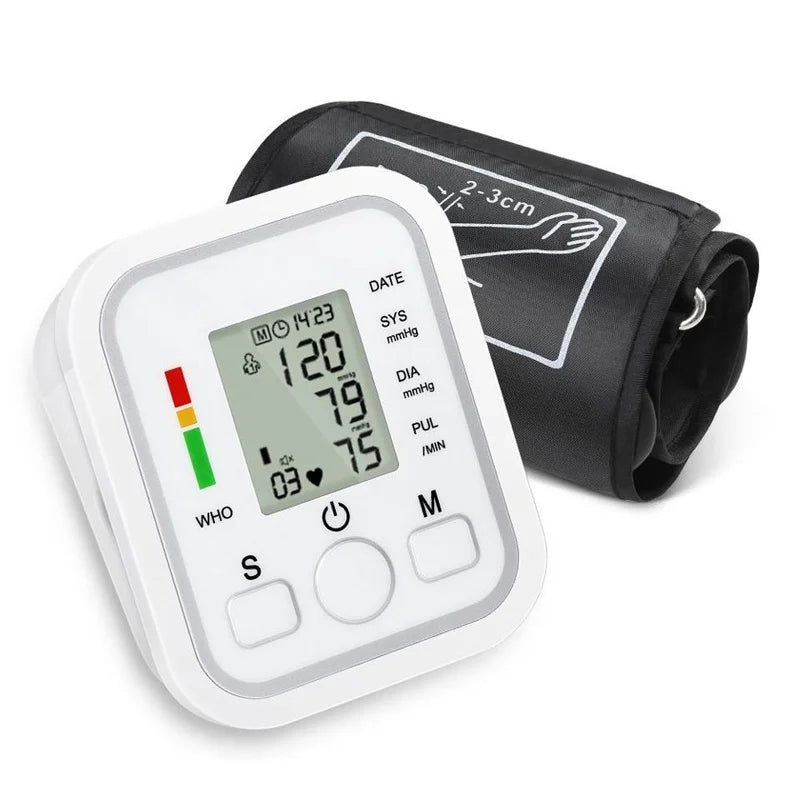 Automatic Tonometer Arm Blood Pressure Monitor – Digital BP Equipment with LED Display and Pressure Sensor Cuff